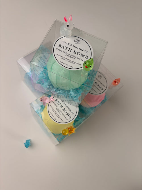 Gift Box Classic Unscented Sensitive Skin Friendly Sensory-Friendly Bath Bomb for  – Handpressed, 4.1 oz, Toy Surprise 🦄