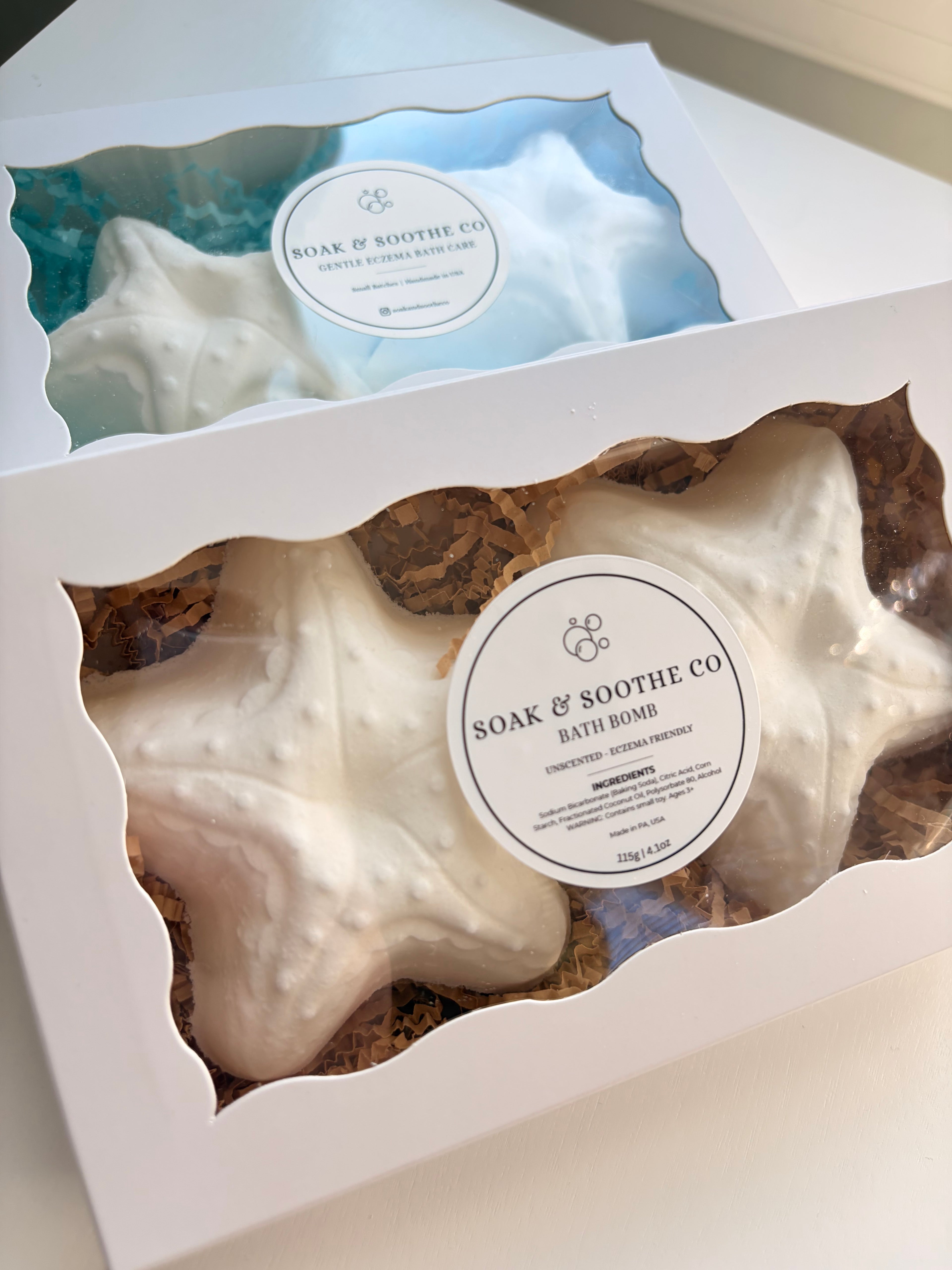 Set of 2 Starfish Unscented Sensitive Skin Friendly Sensory-Friendly Bath Bomb Gift Set – 4 Handpressed, 4.1 oz, Toy-Free