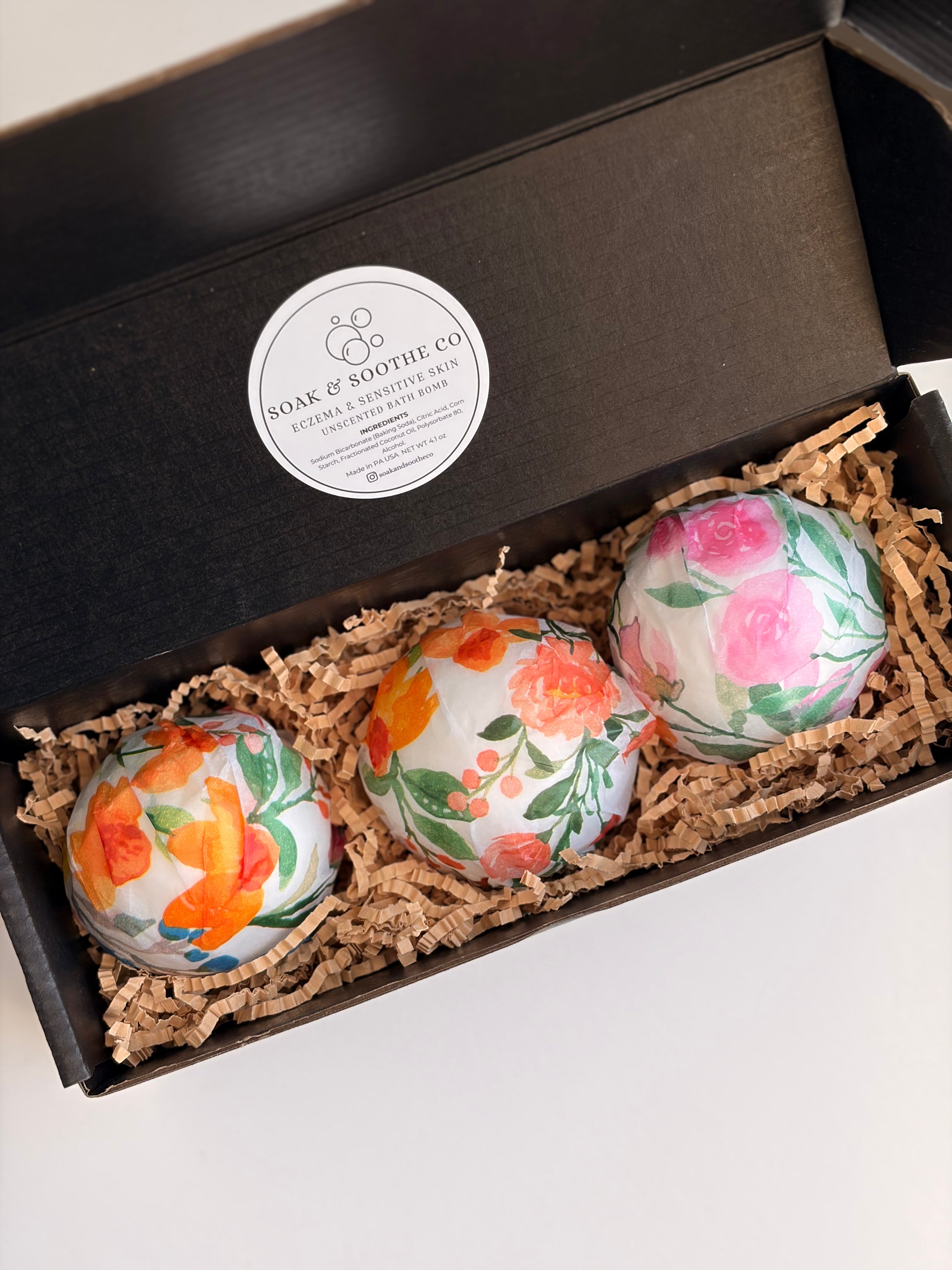 🌷 Limited Edition Spring Calm Trio: Classic Unscented Sensitive Skin Friendly Sensory-Friendly Bath Bomb Gift Set – 3 Handpressed, 4.1 oz, Toy-Free