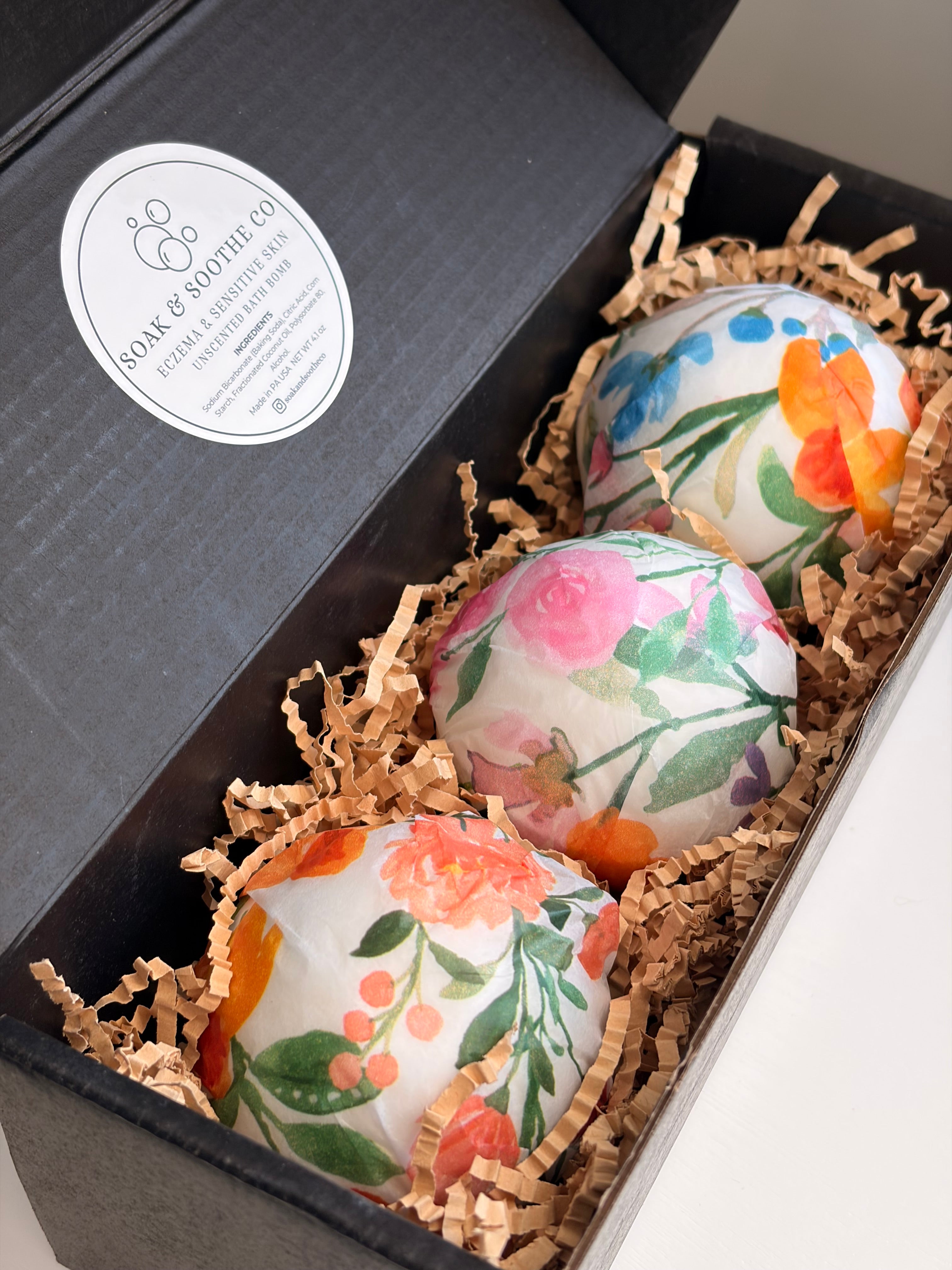 🌷 Limited Edition Spring Calm Trio: Classic Unscented Sensitive Skin Friendly Sensory-Friendly Bath Bomb Gift Set – 3 Handpressed, 4.1 oz, Toy-Free