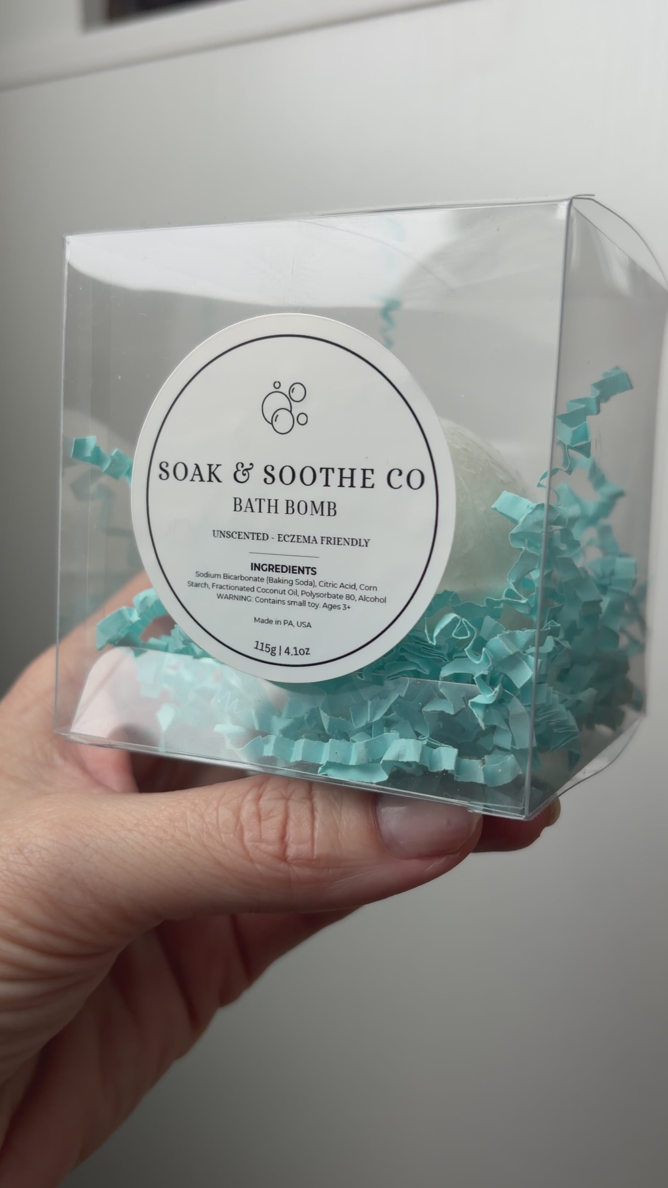 Gift Box Unscented Sensitive Skin Friendly Sensory-Friendly Bath Bomb for Sensitive Skin – Heart - Handpressed, 4.1 oz, Toy Surprise