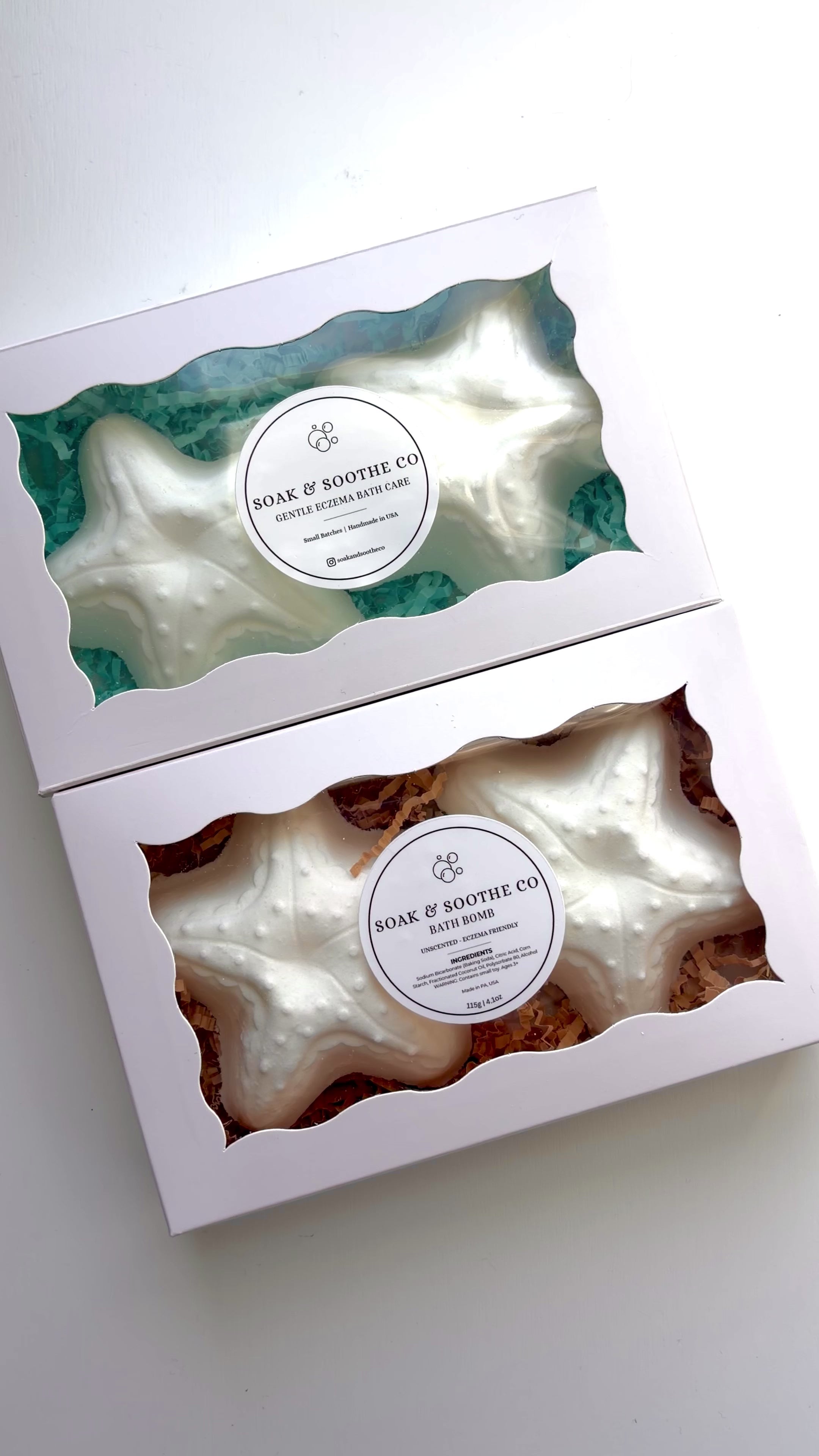 Set of 2 Starfish Unscented Sensitive Skin Friendly Sensory-Friendly Bath Bomb Gift Set – 2 Handpressed, 4.1 oz, Toy Surprises 🦄